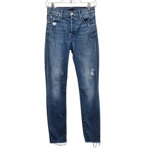 Mother Stunner Ankle Ray Graffiti Girl Skinny Jeans Distressed Raw Hem Women 25